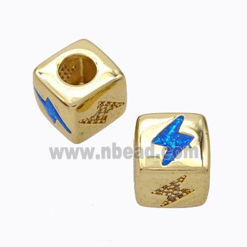 Copper Cube Beads Pave Zirconia Fire Opal Lightning Large Hole 18K Gold Plated