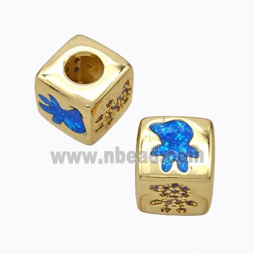 Copper Cube Beads Pave Zirconia Fire Opal Kids Large Hole 18K Gold Plated