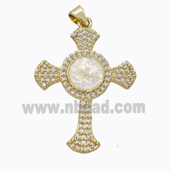 Copper Cross Pendant Micropave Zirconia Fire Opal 18K Gold Plated