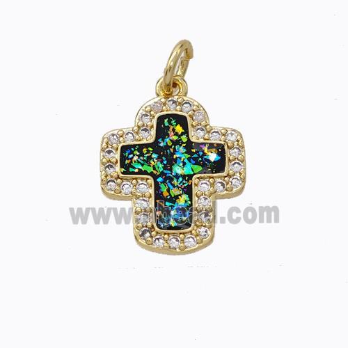 Copper Cross Pendant Micropave Zirconia Multicolor Fire Opal 18K Gold Plated