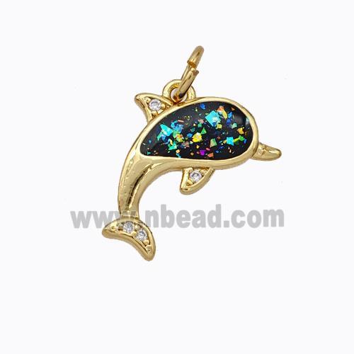 Copper Dolphin Pendant Micropave Zirconia Multicolor Fire Opal 18K Gold Plated