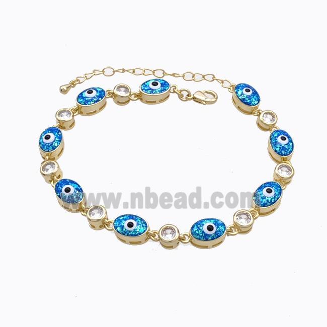 Copper Bracelet Oval Evil Eye Pave Blue Fire Opal 18K Gold Plated