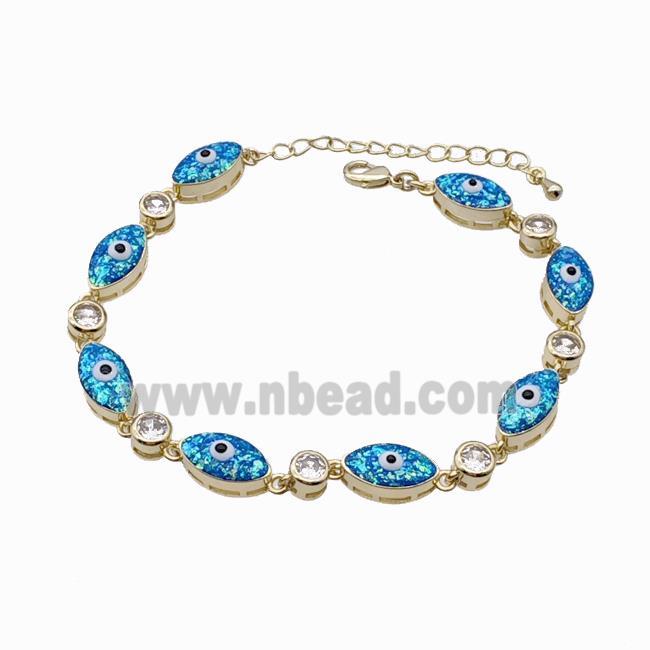 Copper Bracelet Evil Eye Pave Blue Fire Opal 18K Gold Plated