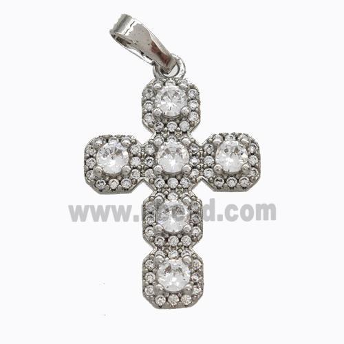 Copper Cross Pendant Pave Zirconia Platinum Plated