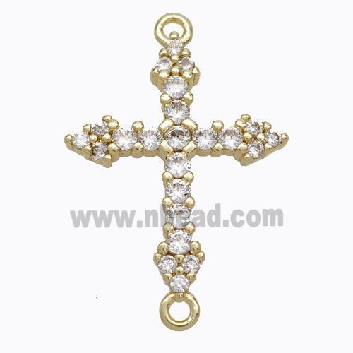 Copper Cross Connector Pave Zirconia Gold Plated