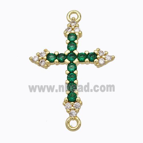 Copper Cross Connector Pave Green Zirconia Gold Plated