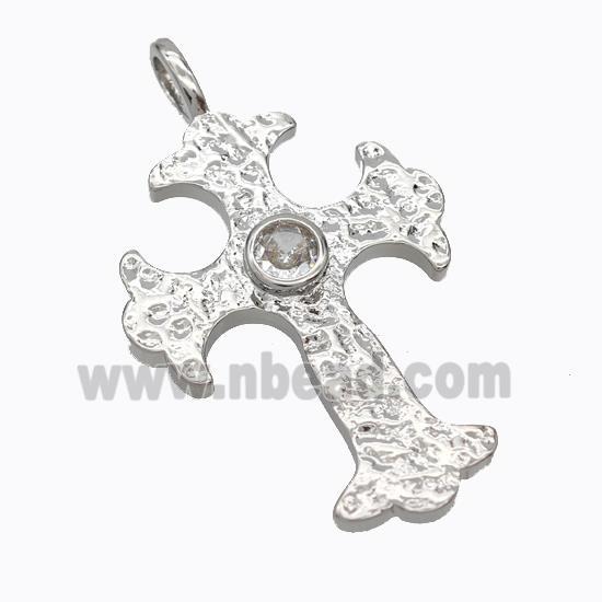 Copper Cross Pendant Pave Zirconia Platinum Plated