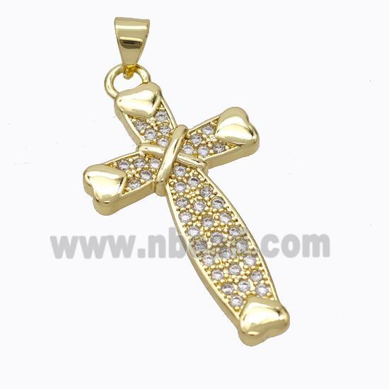 Copper Cross Pendant Pave Zirconia Religious Gold Plated