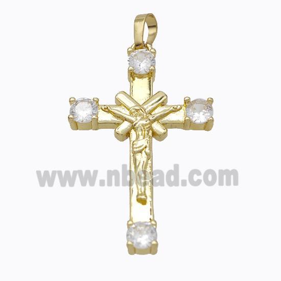 Copper Jesus Cross Pendant Pave Zirconia Gold Plated