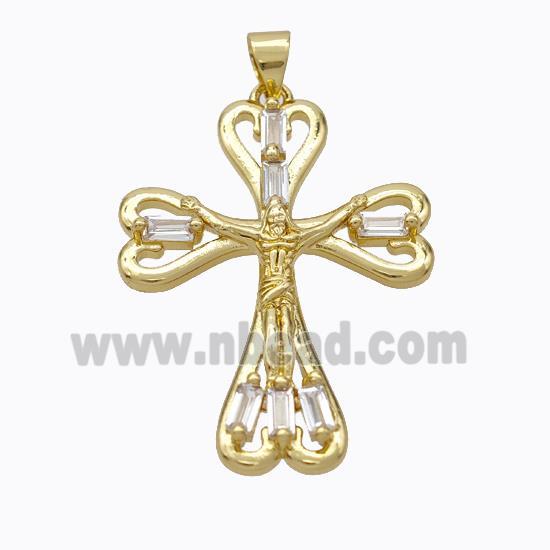 Copper Jesus Crucifix Cross Pendant Pave Zirconia Gold Plated