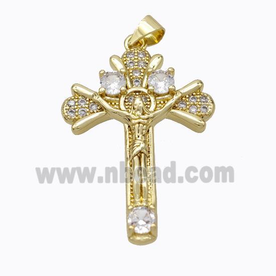 Copper Jesus Crucifix Cross Pendant Pave Zirconia Gold Plated