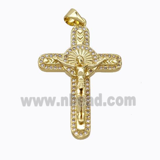 Copper Jesus Crucifix Cross Pendant Pave Zirconia Gold Plated