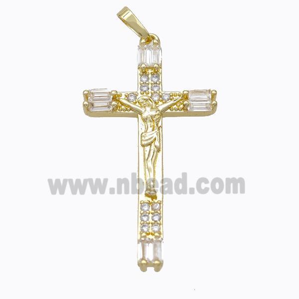 Copper Jesus Cross Pendant Pave Zirconia Gold Plated