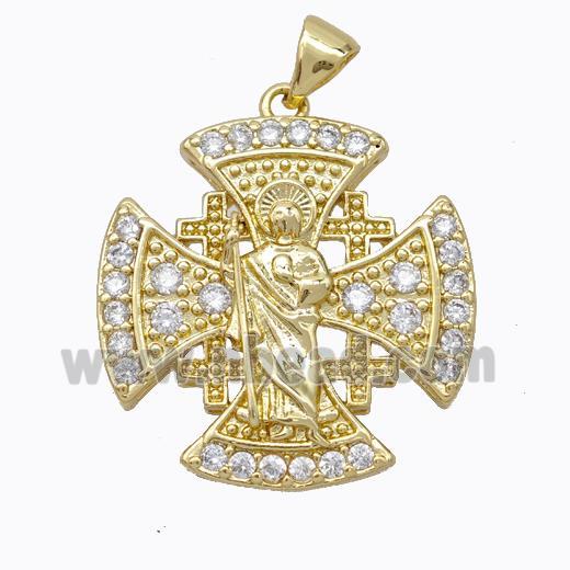 Copper Jesus Cross Pendant Pave Zirconia Gold Plated