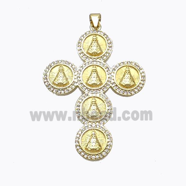 Copper Cross Pendant Pave Zirconia Saint Jude Gold Plated