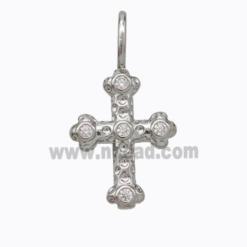 Copper Cross Pendant Pave Zirconia Platinum Plated