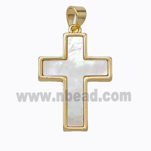 Copper Cross Pendant Pave Shell Gold Plated