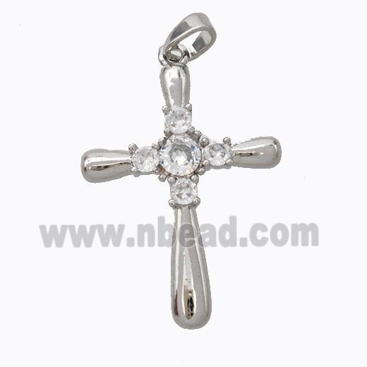 Copper Cross Pendant Pave Zirconia Platinum Plated