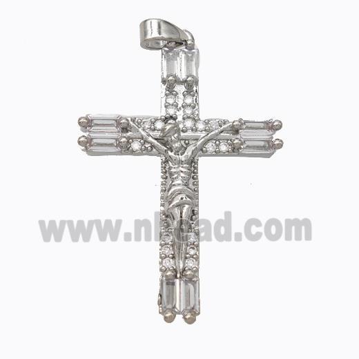 Copper Cross Pendant Pave Zirconia Jesus Platinum Plated