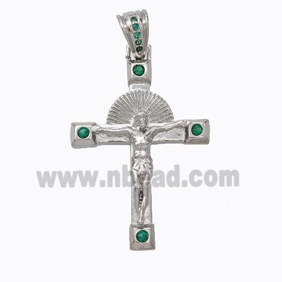 Copper Cross Pendant Micropave Zirconia Jesus Platinum Plated