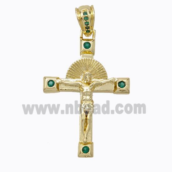 Copper Cross Pendant Micropave Zirconia Jesus Gold Plated