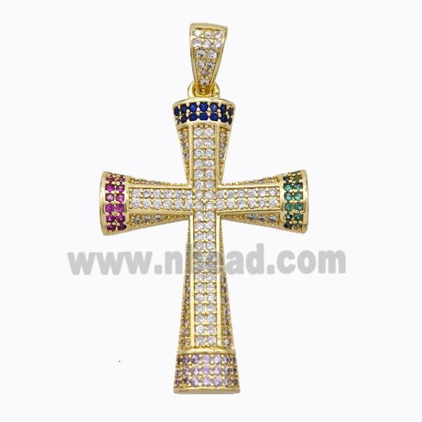 Copper Cross Pendant Micropave Zirconia Gold Plated