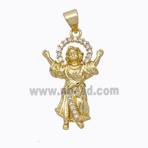 Jesus Charms Copper Pendant Pave Zirconia Gold Plated