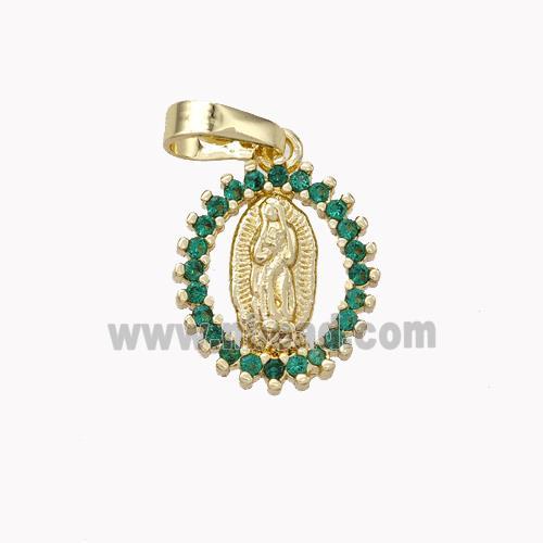 Virgin Mary Charms Copper Pendant Pave Zirconia Gold Plated