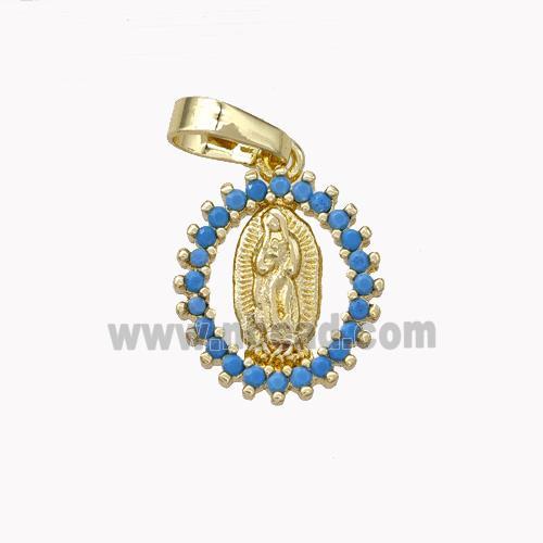 Virgin Mary Charms Copper Pendant Pave Zirconia Gold Plated