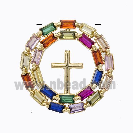 Copper Cross Pendant Pave Zirconia Circle Gold Plated