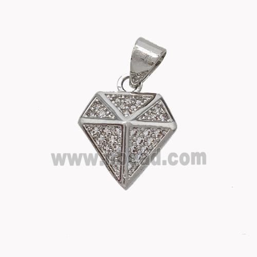 Copper Diamond Pendant Micropave Zirconia Platinum Plated