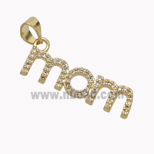 Copper MOM Charms Pendant Pave Zirconia Gold Plated