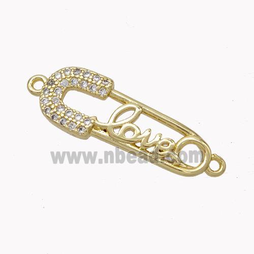 Safe Pins Charms Copper Connector Pave Zirconia LOVE Gold Plated