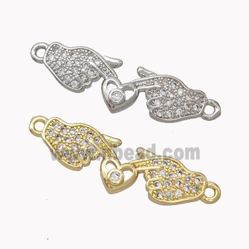 Copper Hand Connector Pave Zirconia Heart Mixed