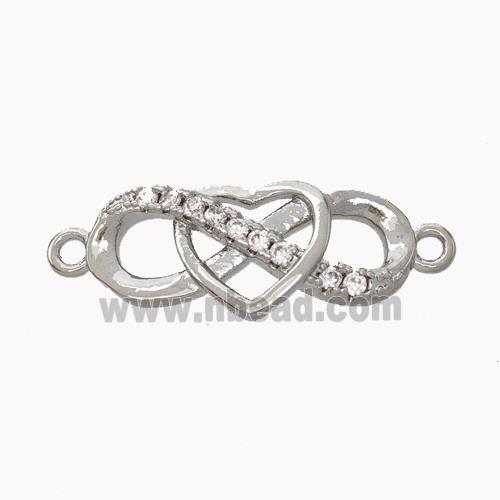 Copper Infinity Connector Pave Zirconia Heart Platinum Plated