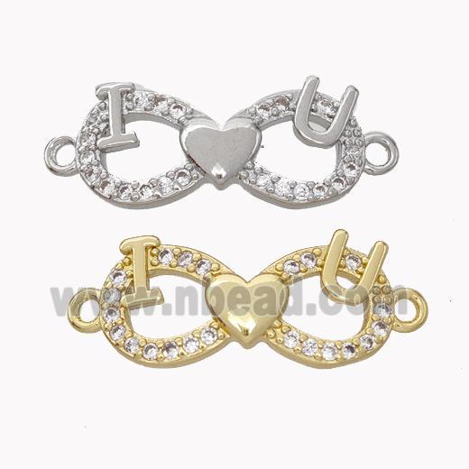 Copper Infinity Connector Pave Zirconia I Heart U Mixed