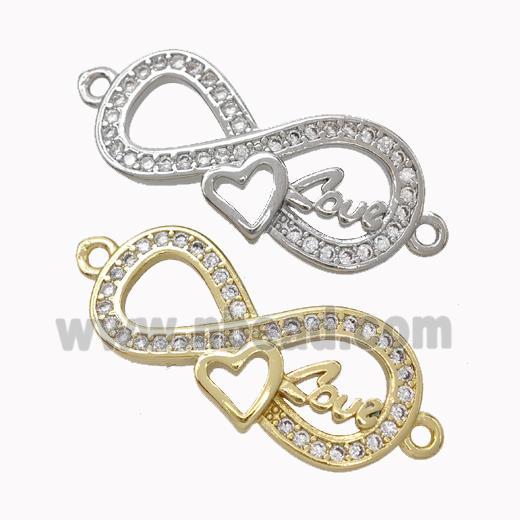 Copper Infinity Connector Micropave Zirconia Heart Love Mixed