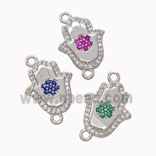 Copper Hamsahand Pendant Micropave Zirconia Platinum Plated Mixed