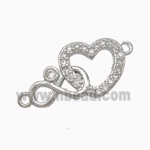 Copper Heart Infinity Connector Micropave Zirconia Platinum Plated