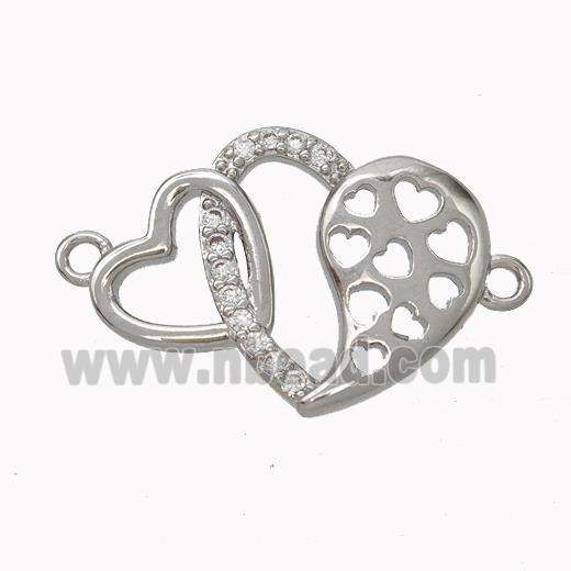 Copper Heart Connector Micropave Zirconia Platinum Plated