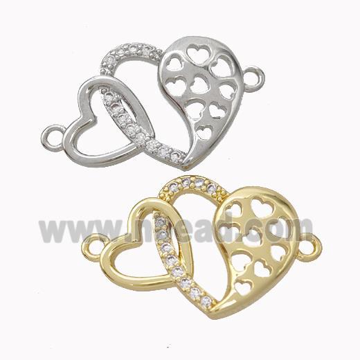 Copper Heart Connector Micropave Zirconia Mixed