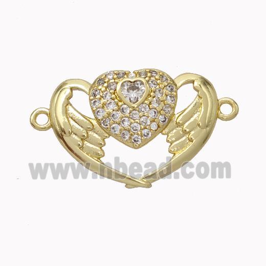 Copper Heart Angelwings Micropave Zirconia Gold Plated