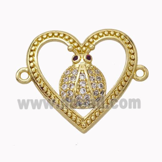 Copper Heart Micropave Zirconia Ladybug Gold Plated