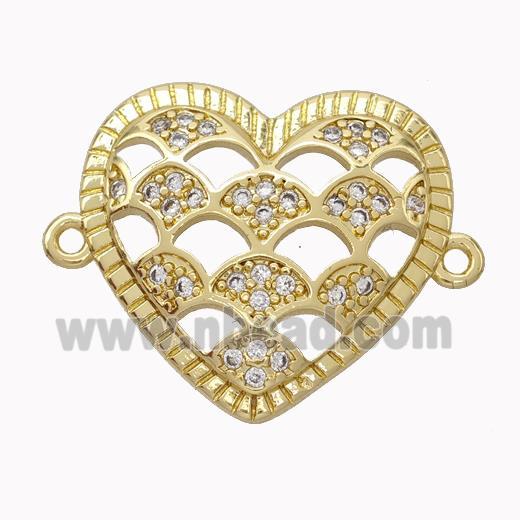 Copper Heart Micropave Zirconia Fan Gold Plated