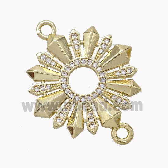 Copper Sunflower Connector Micropave Zirconia Gold Plated