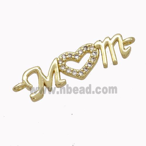 Copper MOM Connector Micropave Zirconia Heart Gold Plated