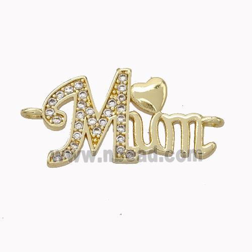 Copper MUM Connector Micropave Zirconia Heart Gold Plated