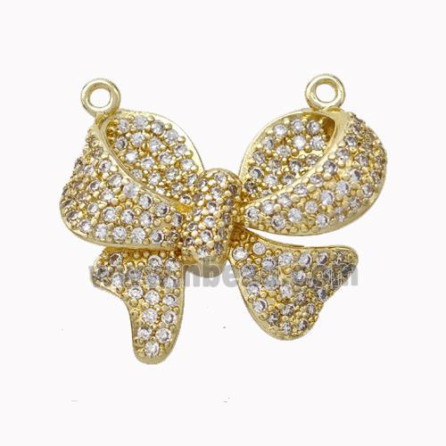 Copper Bowknot Pendant Micropave Zirconia Gold Plated