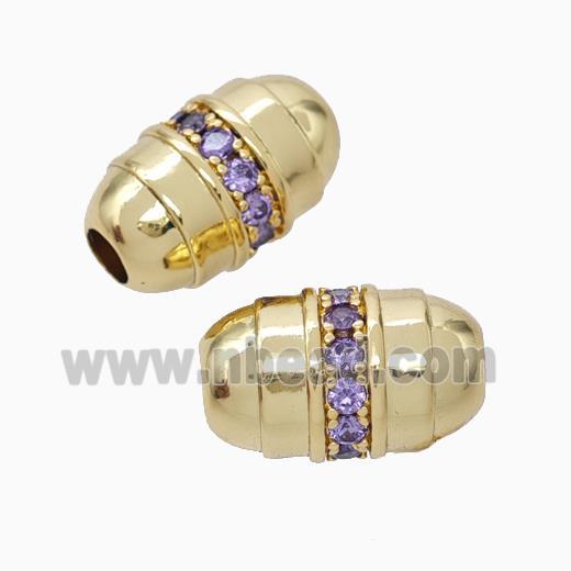 Copper Barrel Beads Pave Zirconia Large Hole Gold Plated