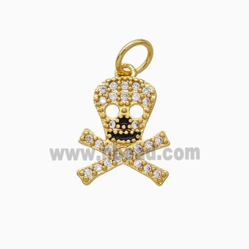 Halloween Skull Charms Copper Pendant Pave Zirconia Gold Plated